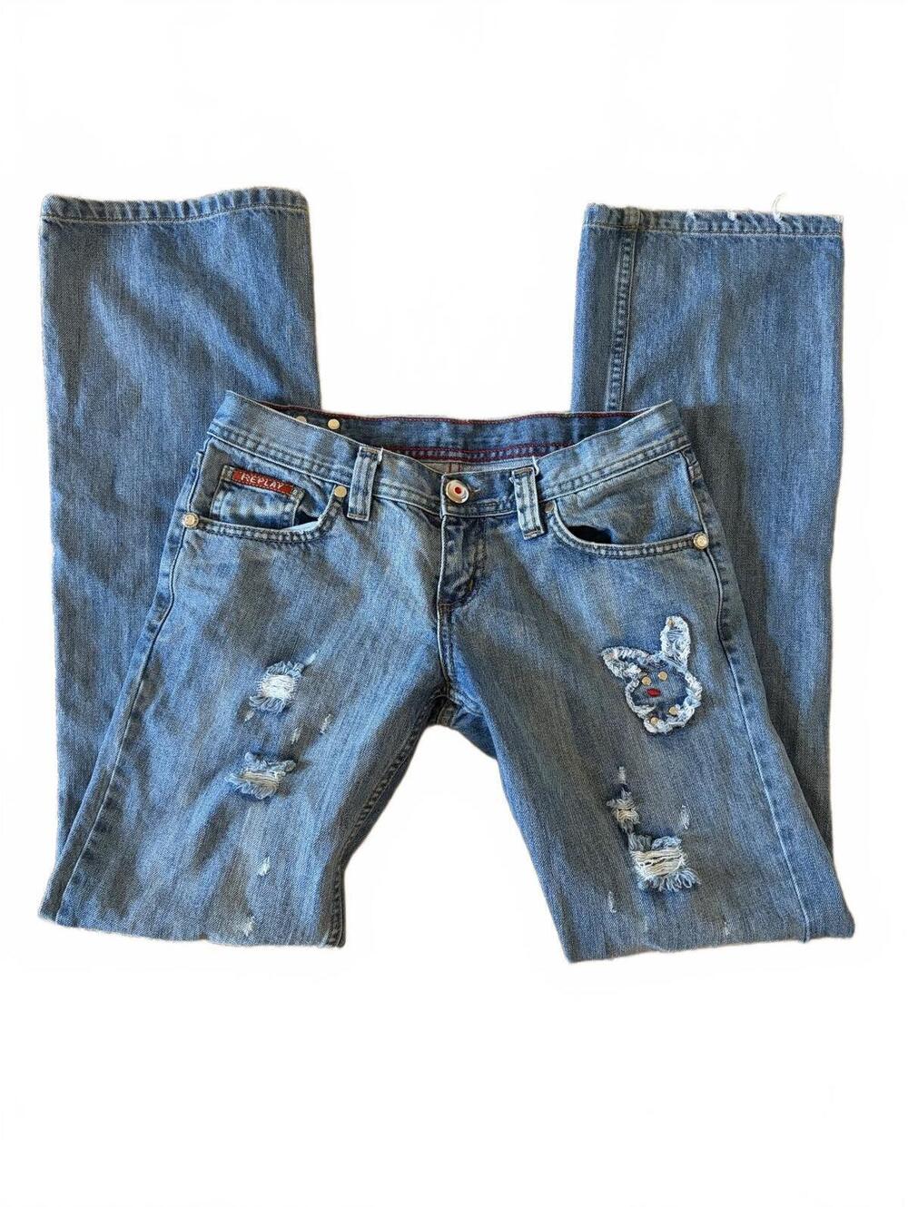 REPLAY Jeans Womens Size 28 Blue Light Wash Straight Leg Distressed